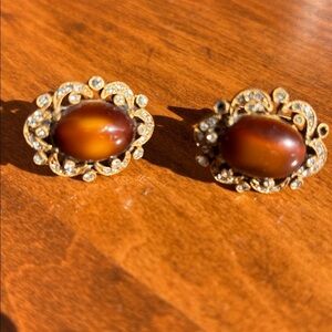 Vintage Gold and Brown Clip-On Earrings